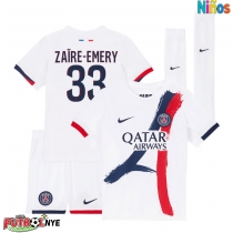 Camiseta Paris Saint-Germain Warren Zaire-Emery #33 Visitante Equipación para niños 2025-26 manga corta (+ pantalones cortos)